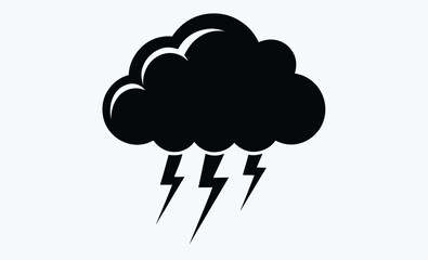 Storm cloud silhouette, Cloud icon with thunderstorm, Dramatic Thundercloud with Rain vector illustration 