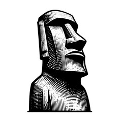 black and white vector illustration of a Moai Statue