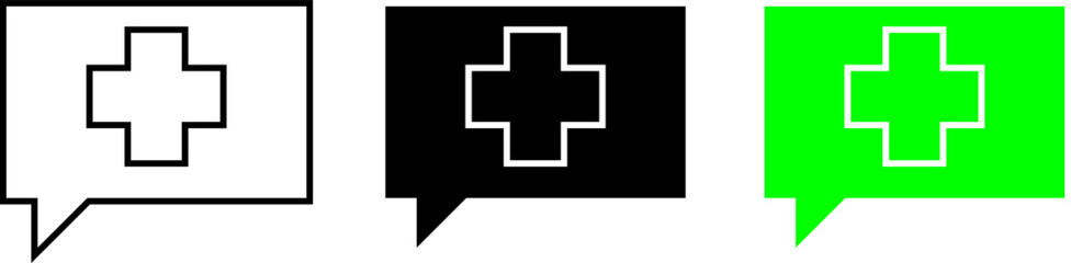Chat Bubble with Medical Cross Icon for Health Consultation or Support – Transparent Background.