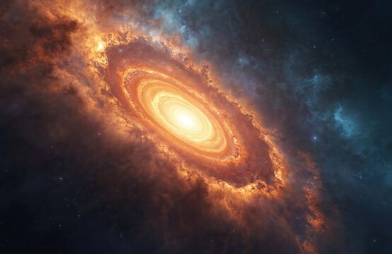 Stunning cosmic galaxy with swirling nebula, shining bright core. Universe scene, space exploration, celestial wonders. Beautiful illustration, galactic phenomena, scientific discovery, astrophysics