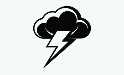 Storm cloud silhouette, Cloud icon with thunderstorm, Dramatic Thundercloud with Rain vector illustration 