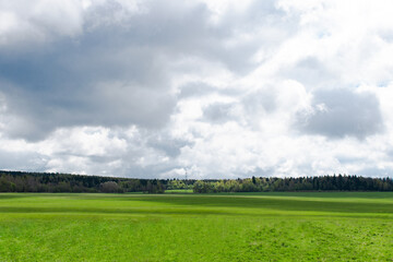 green field and cloudy sky