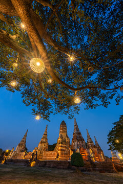 Wat Chai Watthanaram at dusk, Ayutthaya, Thailand