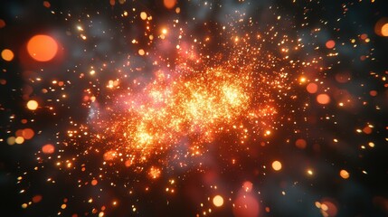 Obraz premium Vibrant Explosion of Colorful Particles in a Dark Cosmic Background