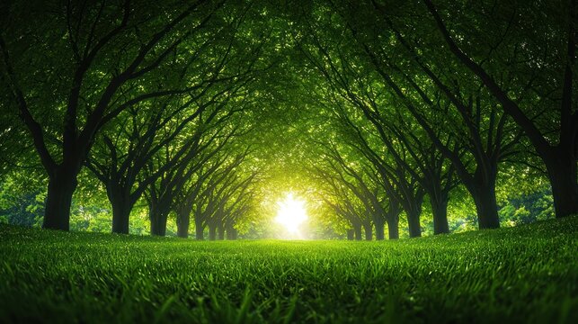 Sunlight filters through lush tree canopy
