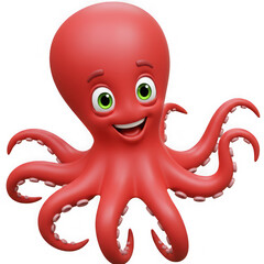 Smiling cartoon octopus with big eyes and joyful expression  