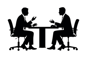 Two Businessmen In Discussion Meeting Silhouette Illustration Corporate Communication Business Strategy Teamwork Project Collaboration Isolated On White Background