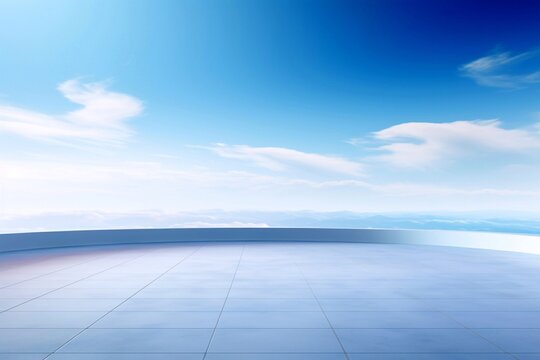 Empty floor with blue sky and white clouds. 3d rendering.