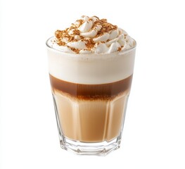 Layered coffee drink with whipped cream and cinnamon