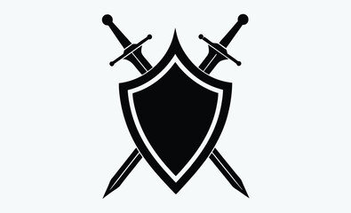 Shield and swords silhouette, shield silhouette,shield with swords black vector illustration 