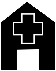 Hospital Building Icon with Medical Cross for Healthcare Facility – Transparent Background.