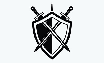 Shield and swords silhouette, shield silhouette,shield with swords black vector illustration 