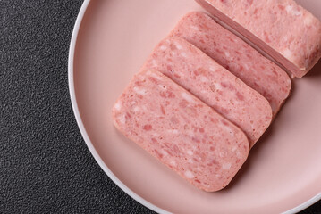 Canned ham, meat, pork, with spices and salt