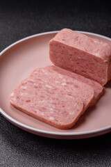Canned ham, meat, pork, with spices and salt