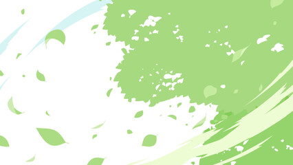 風が吹いて葉っぱが舞う背景イラスト_16:9