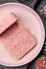 Canned ham, meat, pork, with spices and salt