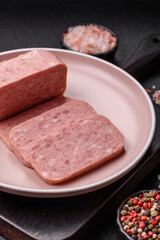 Canned ham, meat, pork, with spices and salt