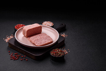 Canned ham, meat, pork, with spices and salt