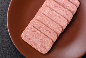 Canned ham, meat, pork, with spices and salt