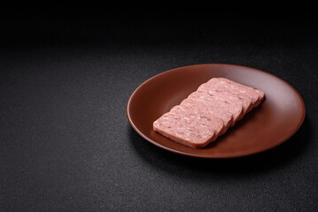 Canned ham, meat, pork, with spices and salt