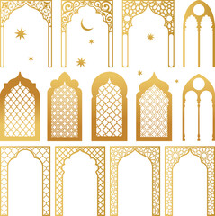 Arabic golden vector arches bundle. Arabian ornament. Doors and windows templates for design