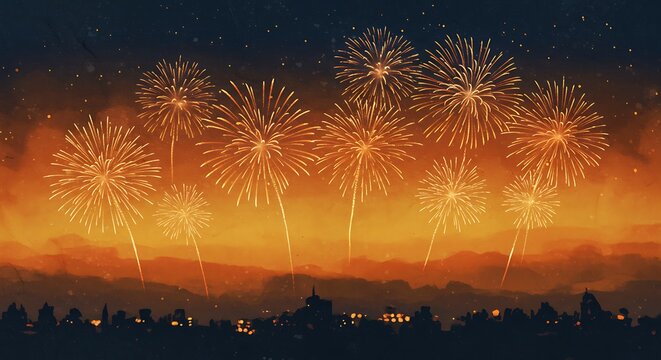 Watercolor 4th of July Fireworks Background	A delicate watercolor fireworks background with gold accents. Perfect for elegant invitations, wedding themes, and boutique holiday branding