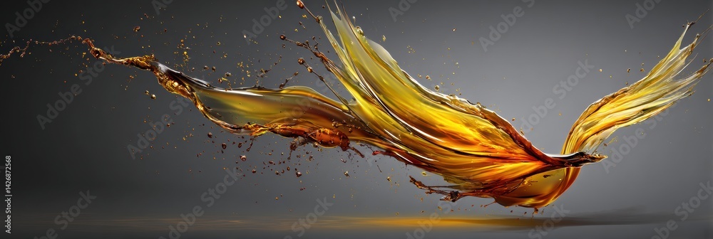 Poster oil splash creates wing shape symbolizing the concept of freedom versus dependency in artistic expre