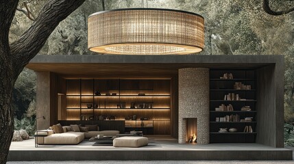 Modern outdoor living area nestled in nature