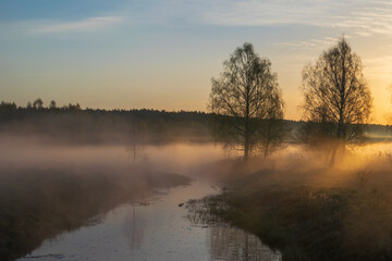 majestic april sunrise over the river