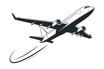 Commercial Airplane Taking Off With Vapor Trails Illustration Design In Black And White Aesthetic Depicting Travel