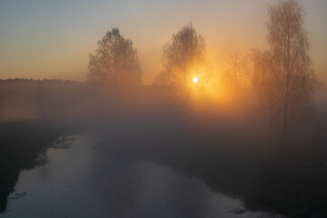 Fototapeta premium morning mist over the river in forest