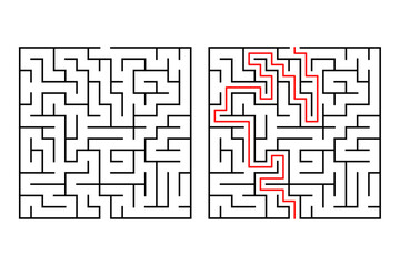 Square maze, simple logic game with labyrinths way.