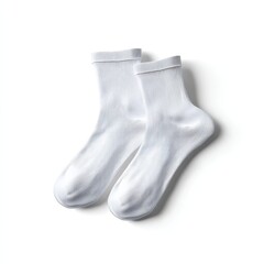 Pair of white ankle socks on white background, top-down clean layout