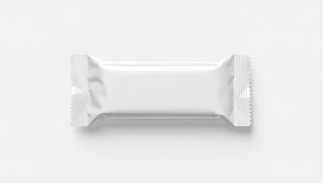 White blank food bar packaging mockup on white surface

