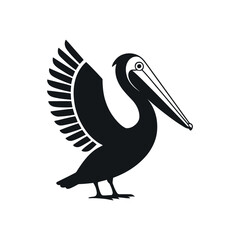 Black And White Pelican Illustration With Wing Spread Ready To Fly Isolated Vector Design Graphic Element Modern Style