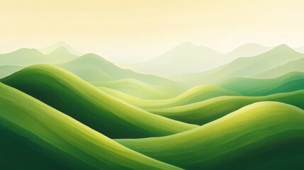 Obraz premium A stunning 2D illustration of a magnificent green mountain, showcasing its lush, vibrant landscape with rolling hills and serene natural beauty.