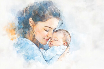 Emotional ink sketch of baby in mother's arms