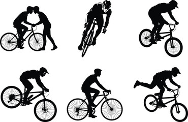 Obraz premium Cycling Man Silhouette Vector Illustration Bundle Design. Cyclist, Mountain Biking Graphic, Sports Vector Illustration, Bicycle Rider, Mountain Biker, BMX Rider, Woman Cycling, Sports Bike, Outdoor.