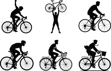 Obraz premium Cycling Man Silhouette Vector Illustration Bundle Design. Cyclist, Mountain Biking Graphic, Sports Vector Illustration, Bicycle Rider, Mountain Biker, BMX Rider, Woman Cycling, Sports Bike, Outdoor.