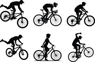 Obraz premium Cycling Man Silhouette Vector Illustration Bundle Design. Cyclist, Mountain Biking Graphic, Sports Vector Illustration, Bicycle Rider, Mountain Biker, BMX Rider, Woman Cycling, Sports Bike, Outdoor.
