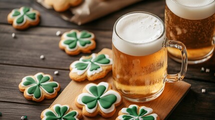 St. Patricks Day Festive Treats with Beer and Four-Leaf Clover Cookies
