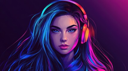 Fototapeta premium A stunning gamer-style girl with long hair styled in a ponytail, exuding a vibrant and energetic presence.