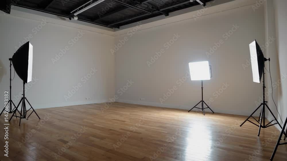 Poster minimalist studio setup with simple lighting in an empty space