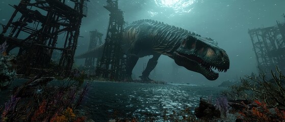 Majestic Mosasaurus: The Ancient Extinct Predator Hunting in a Prehistoric Ocean Landscape