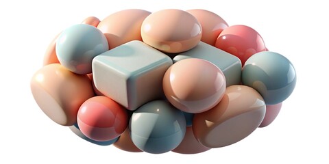 Dynamic 3D scene where soft, rounded spheres intersect with rigid cubes.