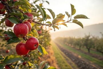 Ripe red apples on a branch in a sunny orchard 4k.