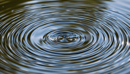 The close up image captures the mesmerizing ripple effect spreading across the surface of the pond, each wave creating intricate patterns that interlace and overlap with each other
