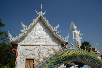 Phra Phutthaphon Sri Asvamuni, a 28-meter-high standing Buddha statue bestowing blessings at Wat Nong Jab Tao. Located at Chon Buri Province in Thailand.