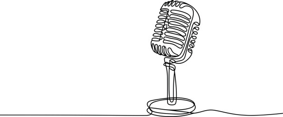 Vintage Microphone One Line Drawing, Minimalist Audio Art Sketch