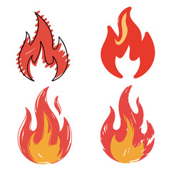 Set of Fire Flames Icon with Orange and Yellow Blaze Illustration